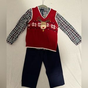 IZOD Reindeer 3 Piece Vest, Button Down,and Slacks  Size 4T